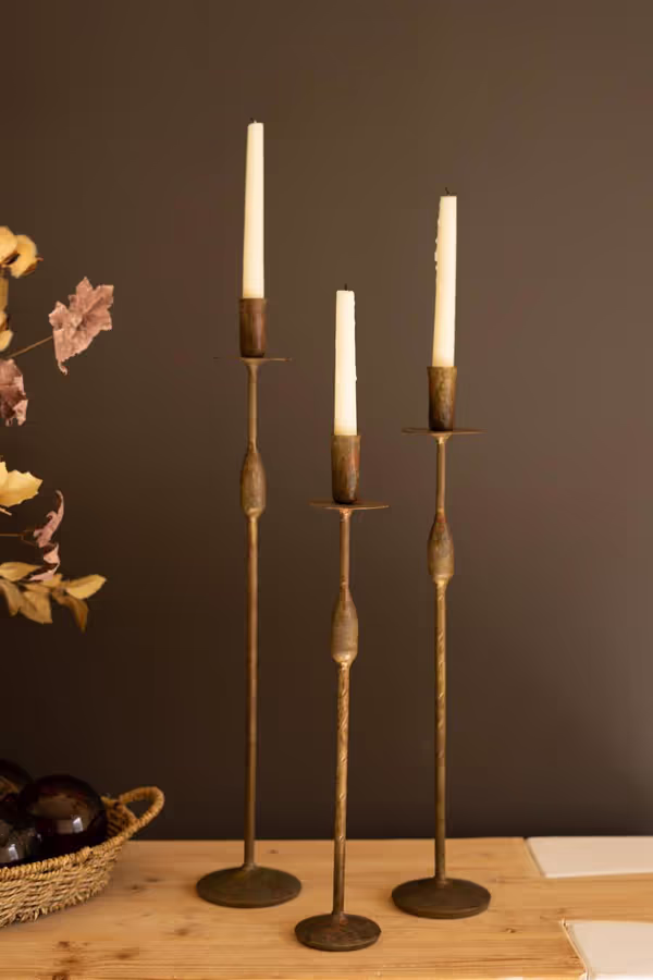 Set of 3 Forged-Iron Taper Candle Holders