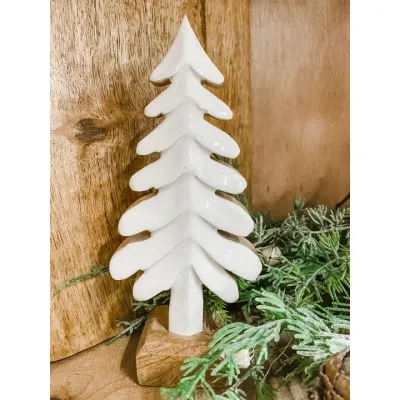 Tall Wooden Tree w/ White Enamel 4.25x2x10in