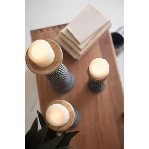 Set 3 Wooden Candle Holders Wrapped with Black & White String 3