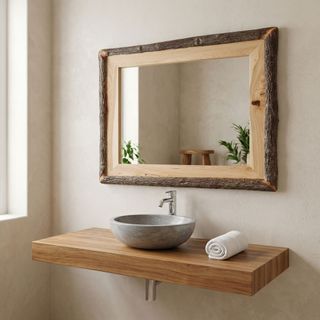 Hickory Log  Mirror - With Glass - Cognac - 48"W x 36"H