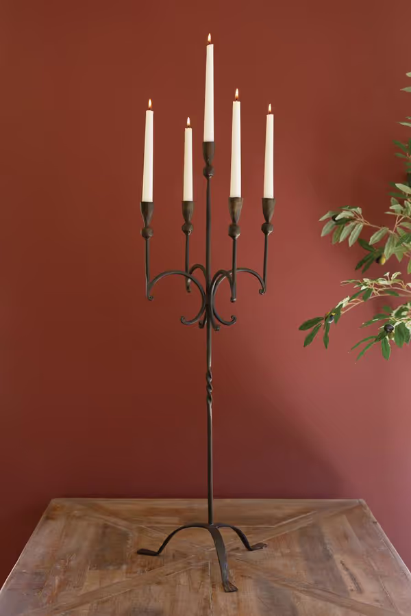 Forged-Iron Rustic Five Taper Candelabra