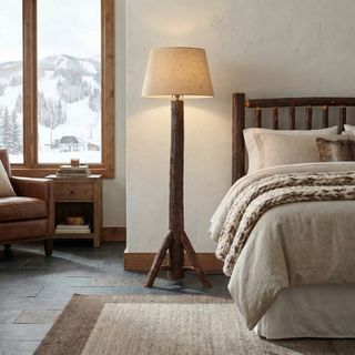 Hickory Log Floor Lamp without Lamp Shade - Natural