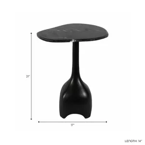 21" CURVED TOP MARBLE ACCENT TABLE, BLK 8