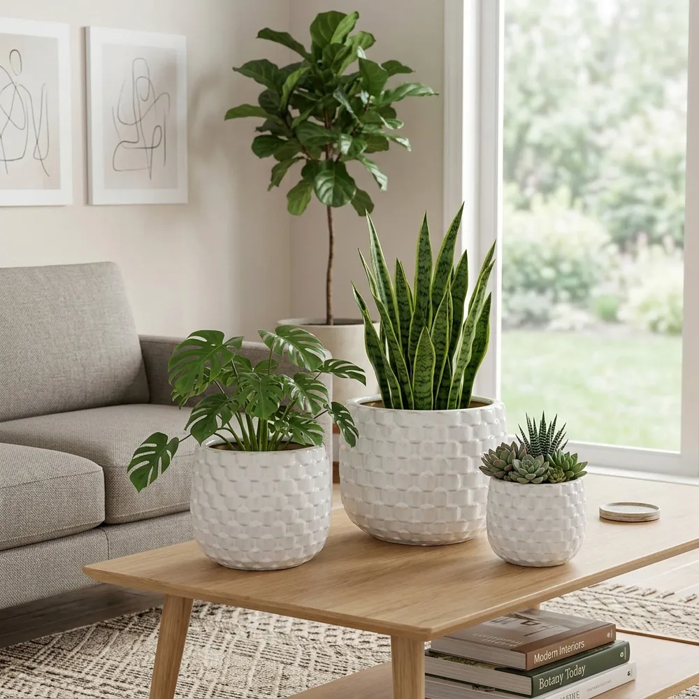 CALTONFIELD SET OF 3 WHITE PLANTER 9 (IN)