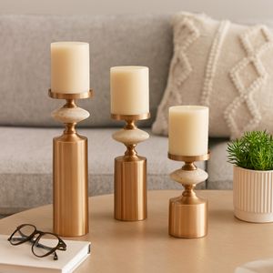 HAMPTONMILL SET OF 3 GOLD CANDLE HOLDER 16 (IN) 8