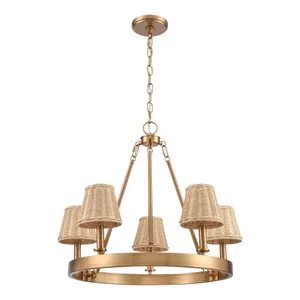 Rydell 24.5″ Wide 5-Light Chandelier - Brushed Gold and Rattan 2