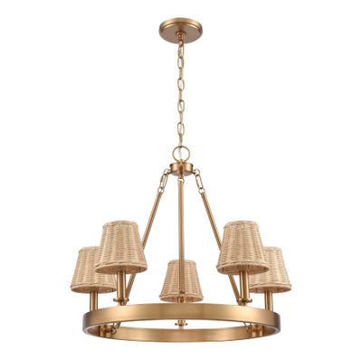 Rydell 24.5″ Wide 5-Light Chandelier - Brushed Gold and Rattan