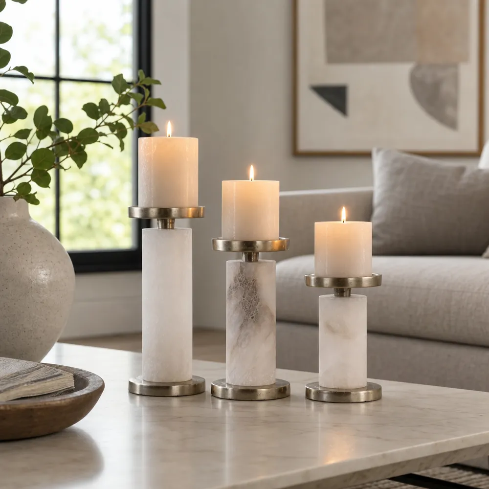 FALLONDALE SET OF 3 WHITE CANDLE HOLDER 7 (IN)