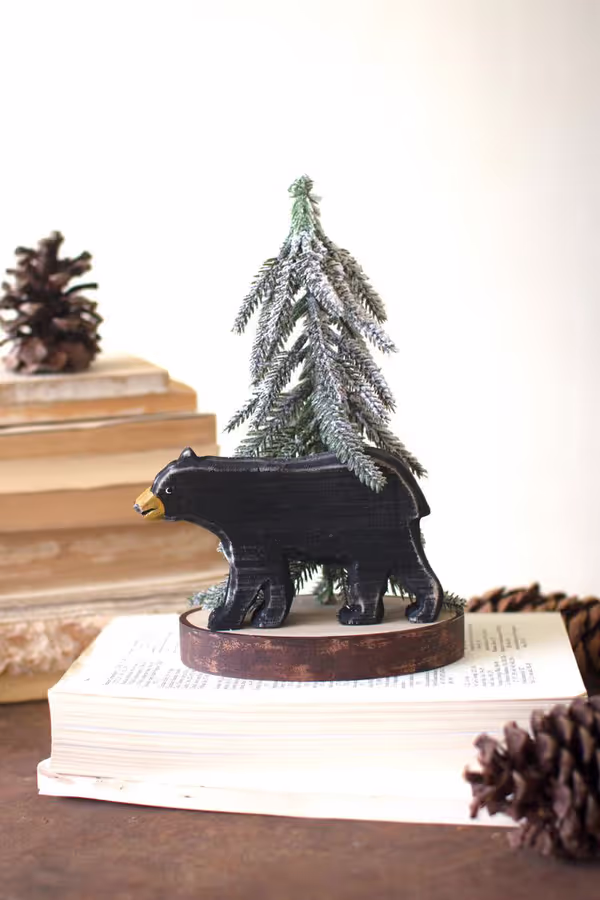 Wooden Bear with Christmas Tree