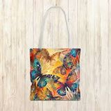 LARGE TOTE W WOVEN HANDLE - WATERCOLOR BUTTERFLIES 1