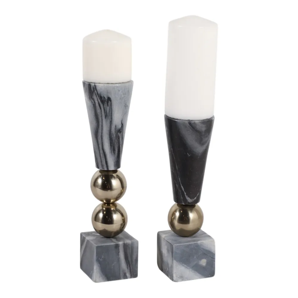 DUTTONGATE SET OF 2 GRAY CANDLE HOLDER 12 (IN)