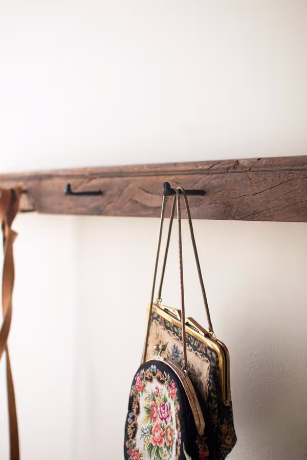 Recycled Wood Coat Rack with Forged Iron Hooks