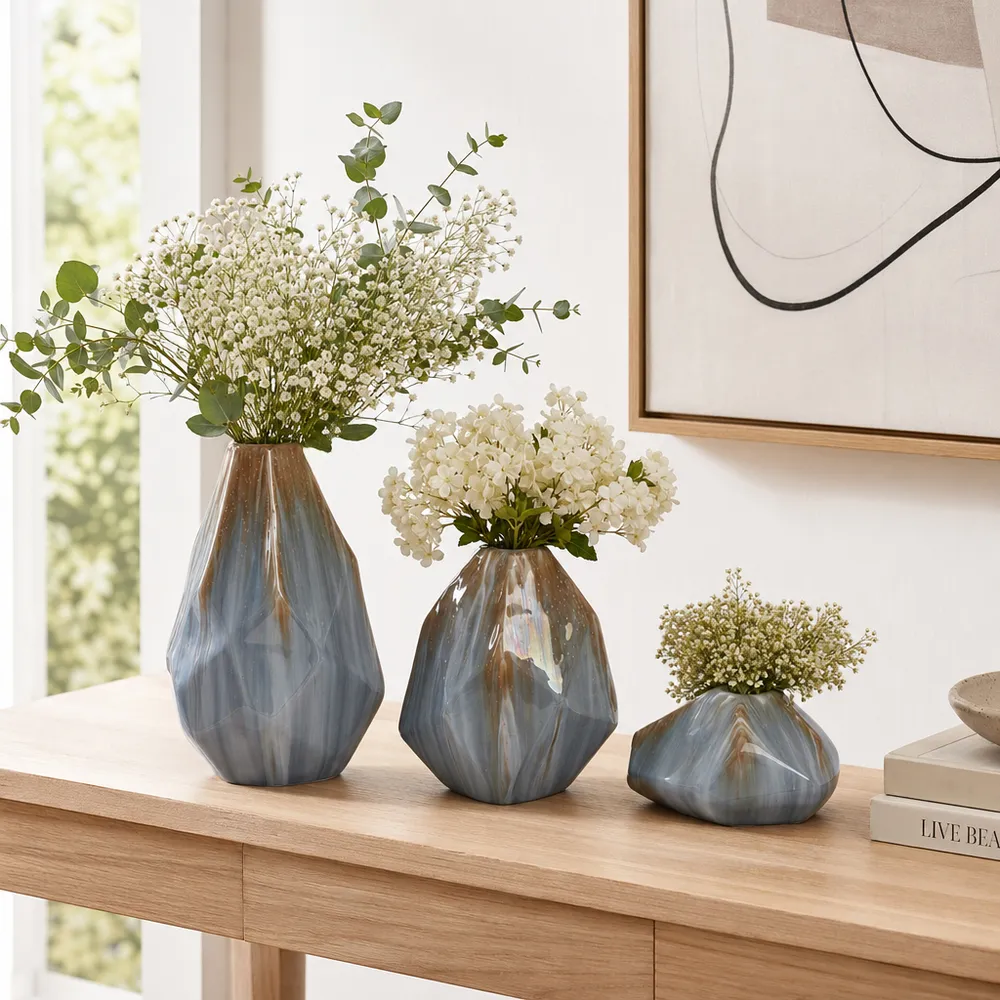 PAXTONWORTH SET OF 3 BROWN VASES 9 (IN)