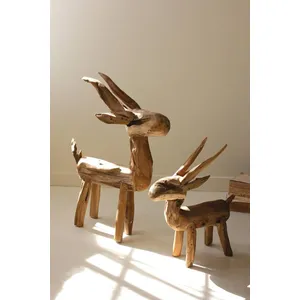 Set of 2 Rustic Teak Reindeer 3