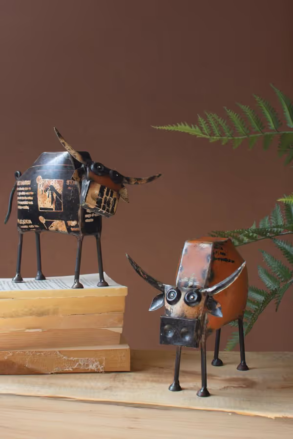 Set of 2 Recycled Iron Steers