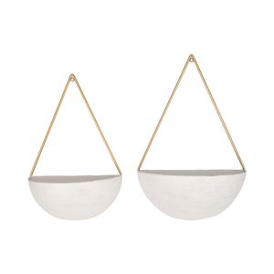 S/2 METAL HALF MOON WALL PLANTERS, WHITE 1