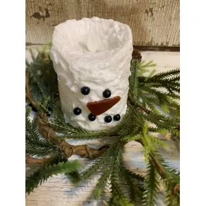 Snowman Bumpy White Moving Flame LED Candle 3in by 4in 6
