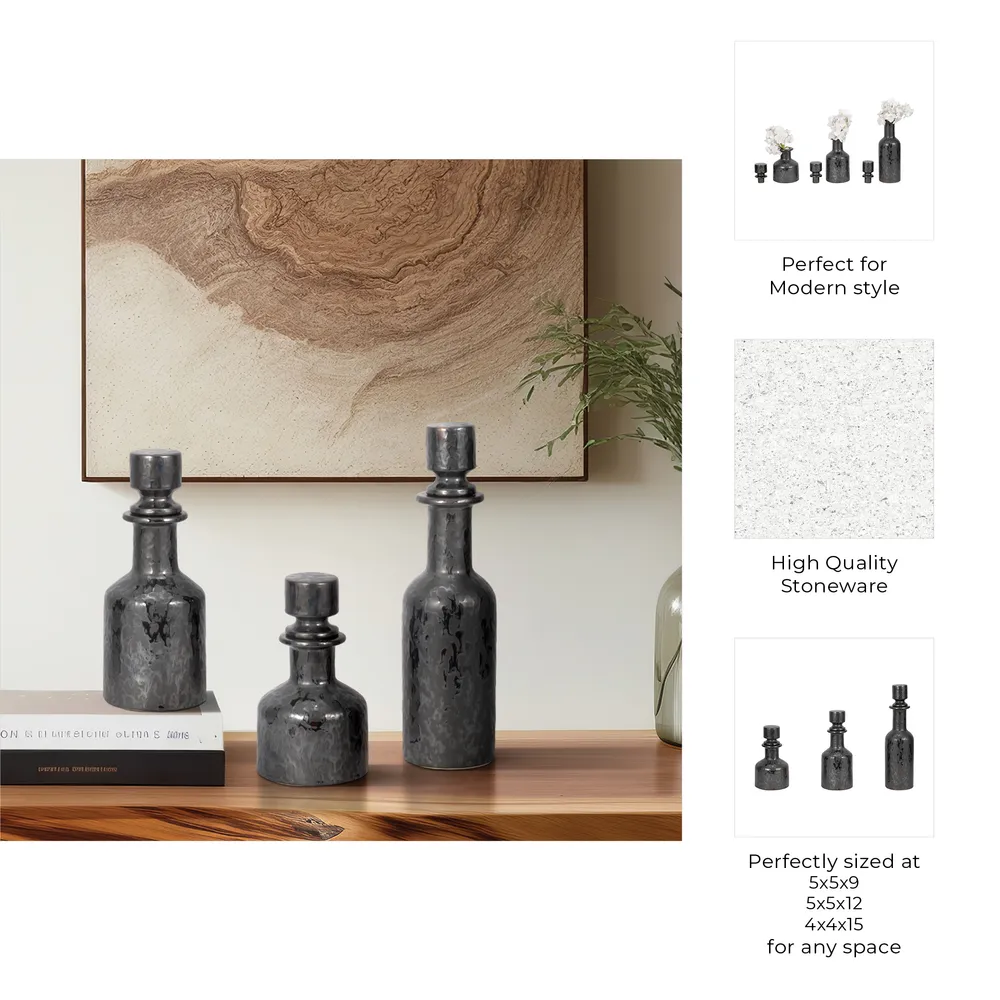 RAESIDE SET OF 3 BLACK VASES 15 (IN)