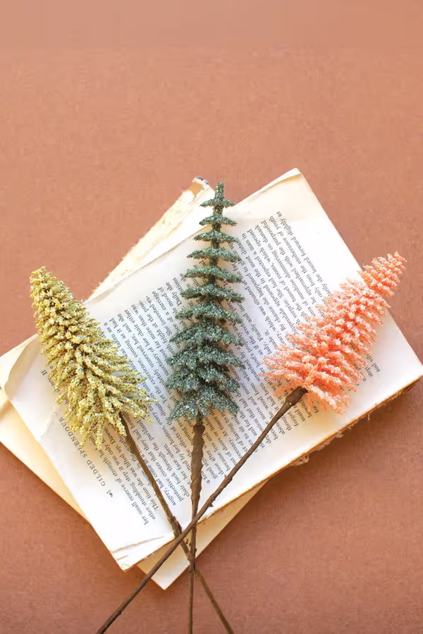 Mini Bottle Brush Trees on a Stem / Yellow