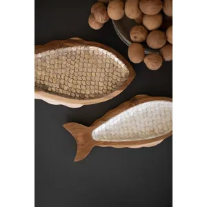 Set of 2 Carved Teak Fish with Capiz Detail 3