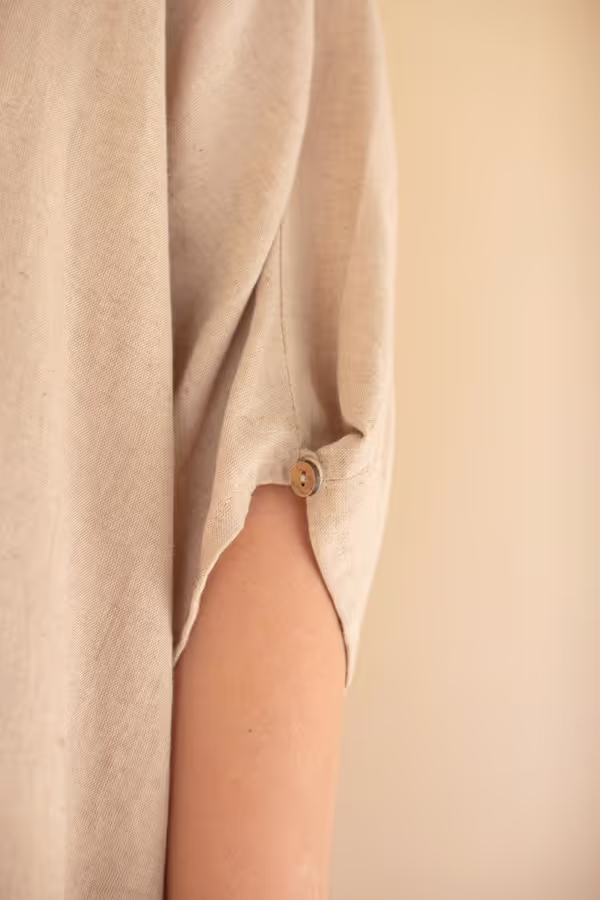 Short-Sleeve Blouse with Button Detail on Sleeves / Oatmeal