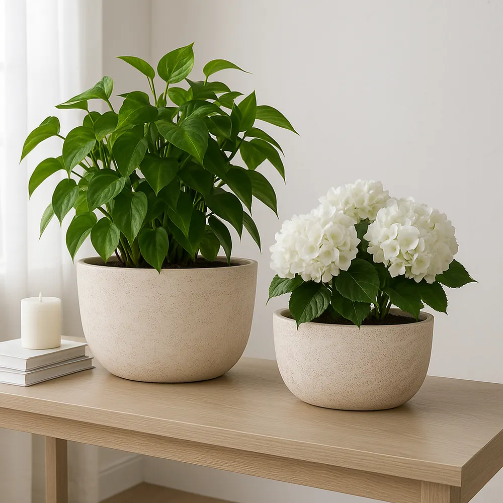 S/2 18/22" OBLONG CEMENT TEXTURE RESIN PLANTERS