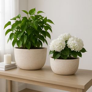S/2 18/22" OBLONG CEMENT TEXTURE RESIN PLANTERS 11