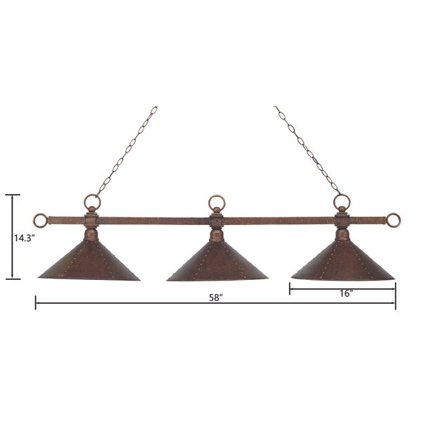 Designer Classics 58'' Wide 3-Light Linear Chandelier - Antique Copper