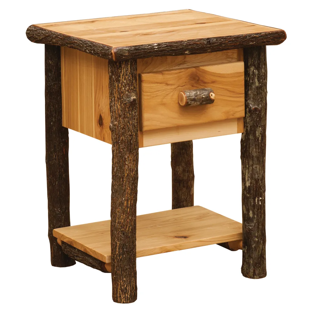 Hickory Log One Drawer Nightstand with Shelf - Natural