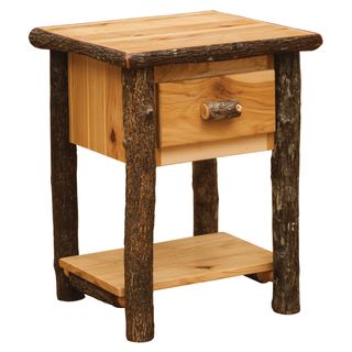 Hickory Log One Drawer Nightstand with Shelf - Natural