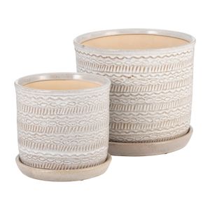 S/2  TRIBAL PLANTER 6/8" W/ SAUCER, BEIGE 3