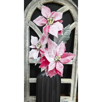 Frosted Red Poinsettia Pick 33.5in