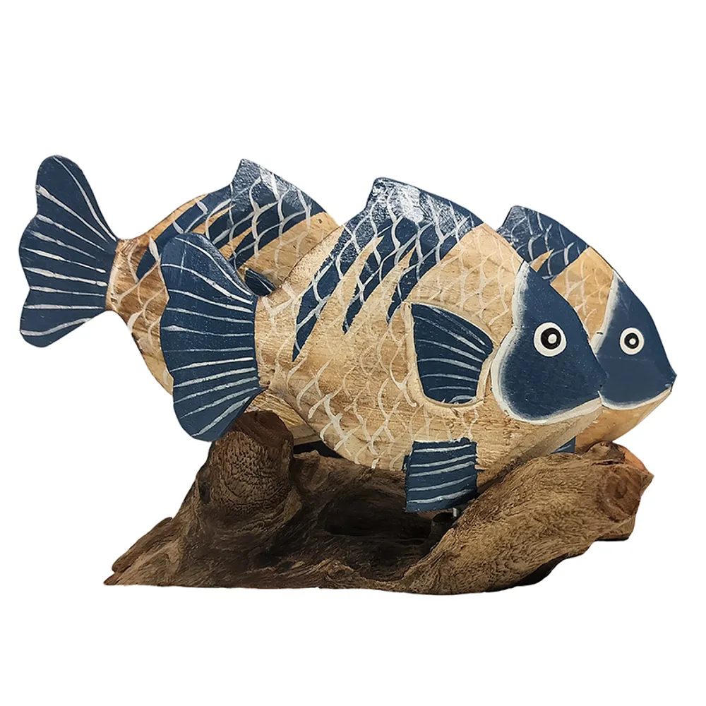 BLUE/WHITE STRIPED FISH TRIO ON DRIFTWOO