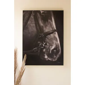 Framed Black and White Side View Horse Painting 2