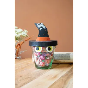 Painted Metal Witch Hat with Glass Pot 1