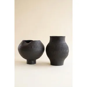 Set of 2 Black Clay Vases with Crackle Detail 4