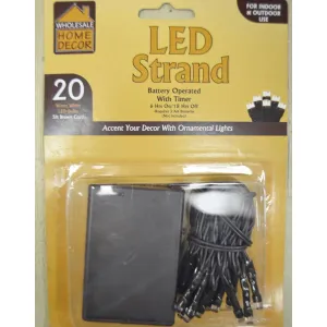 Battery Operated 20 Bulb LED String Lights 5ft Brown Cord Timered Battery Operated Multi Function 2