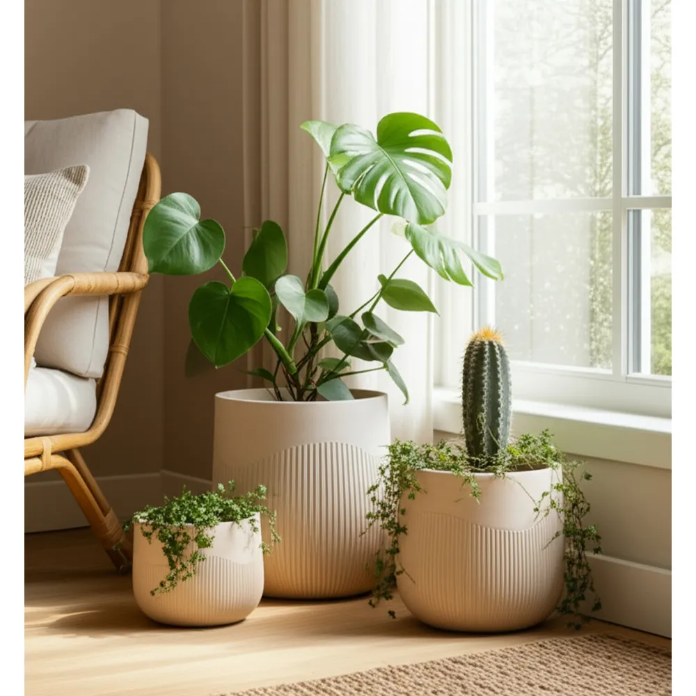 TODDCLIFF SET OF 3 IVORY PLANTER 16 (IN)