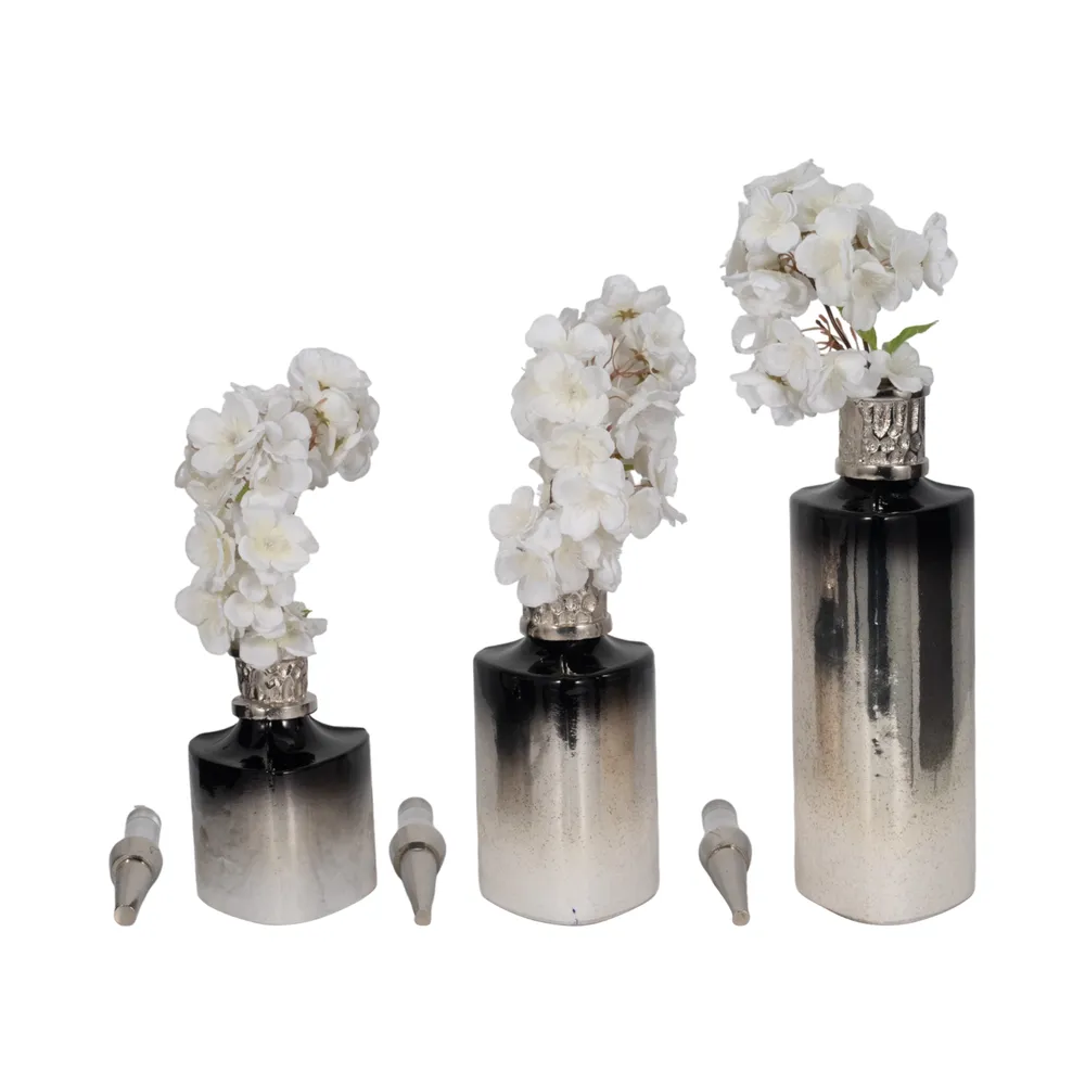 HOUSTONCROSS SET OF 3 SILVER GLASS VASES 17 (IN)