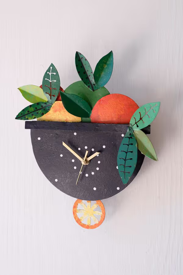 Hand-Painted Fruit Wall Clock with Moving Pendulum