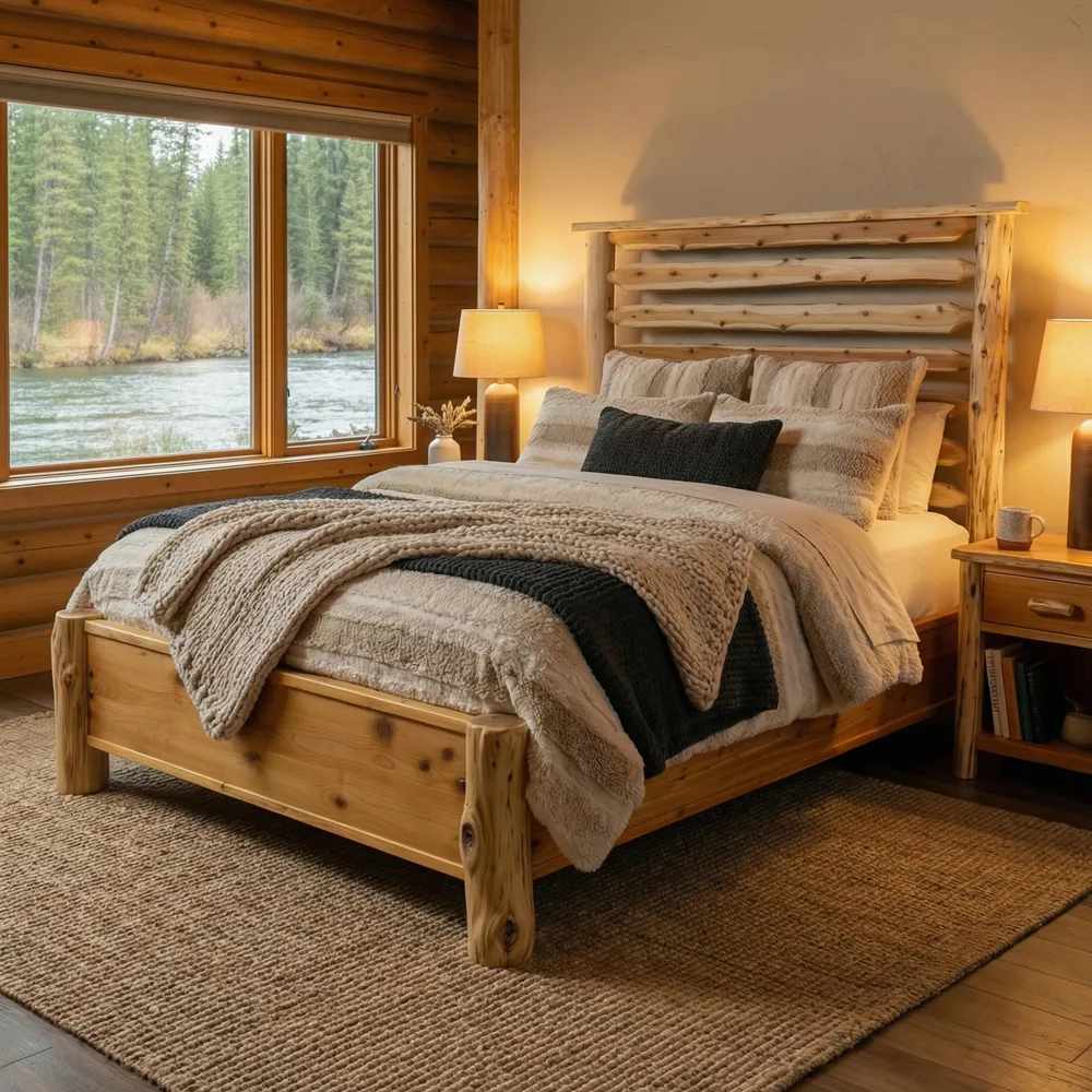 Headwaters Bed with Dimensional Cedar Rail System - Single - Coffee