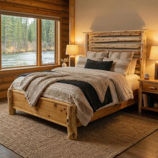 Headwaters Bed with Dimensional Cedar Rail System - Single - Coffee