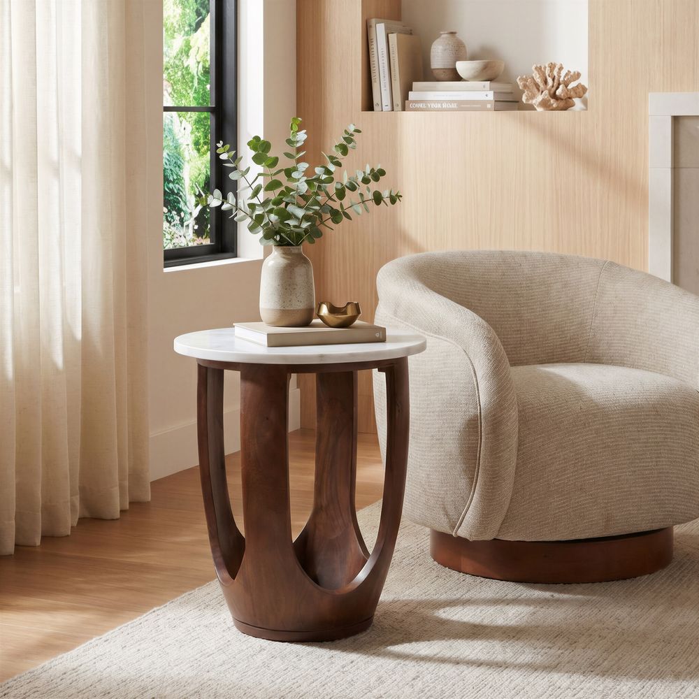 Vaan Side Table White & Walnut
