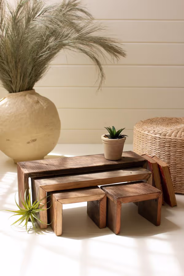 Set of 4 Recycled Wood Nesting Rectangle Risers