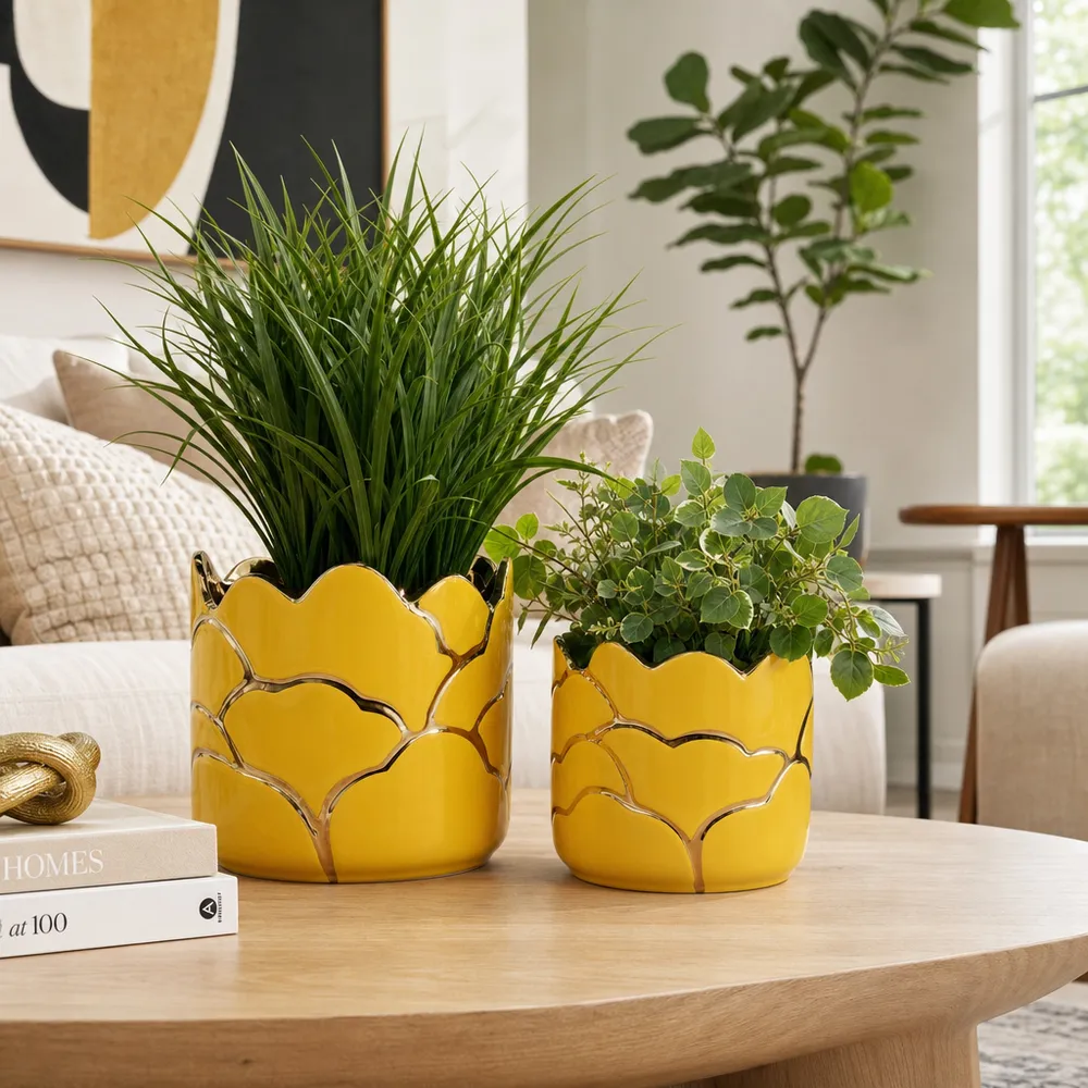 BRIGHTONROSE SET OF 2 YELLOW PLANTER 7 (IN)