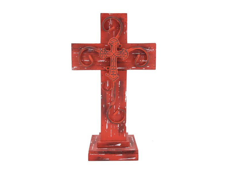 16" Red Distressed Tabletop Cross 1