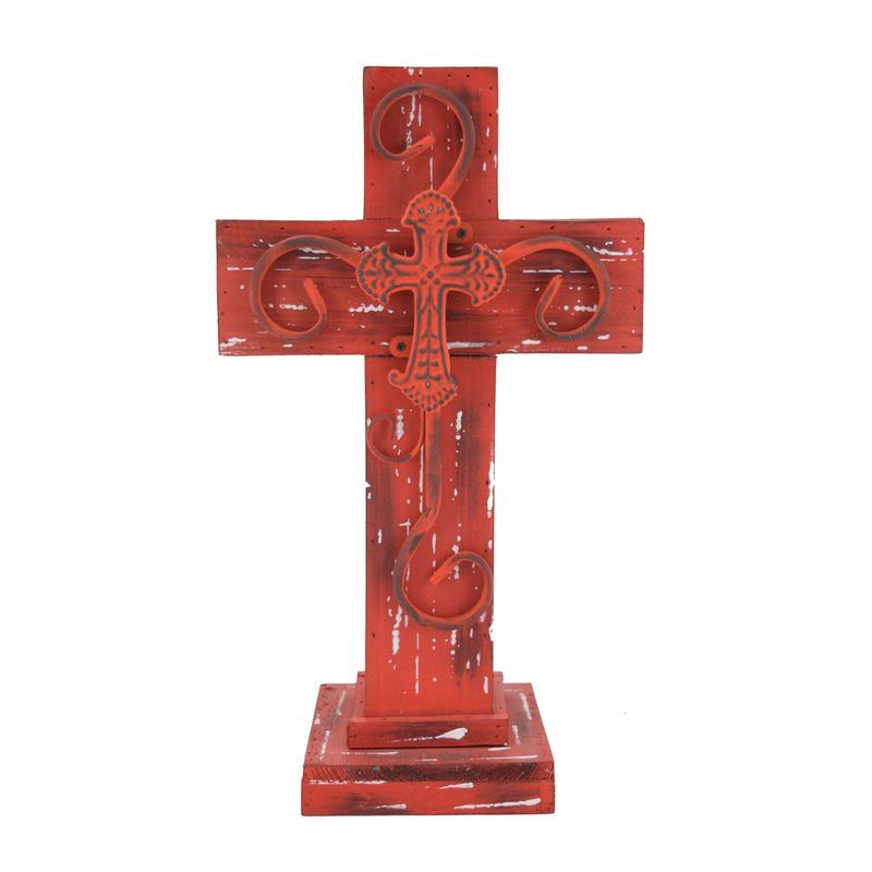 16" Red Distressed Tabletop Cross