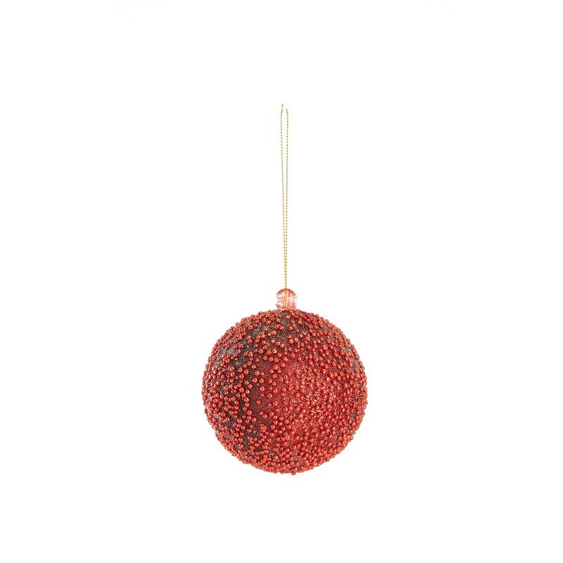 3" Glitter & Bead Ball Ornament - Red/Burgundy