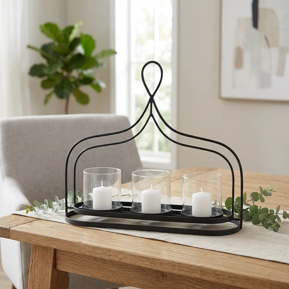DUNELEY BLACK CANDLE HOLDER 14 (IN)