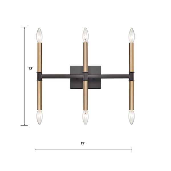 Notre Dame 13'' High 6-Light Bath Bar - Oil Rubbed Bronze and Gold